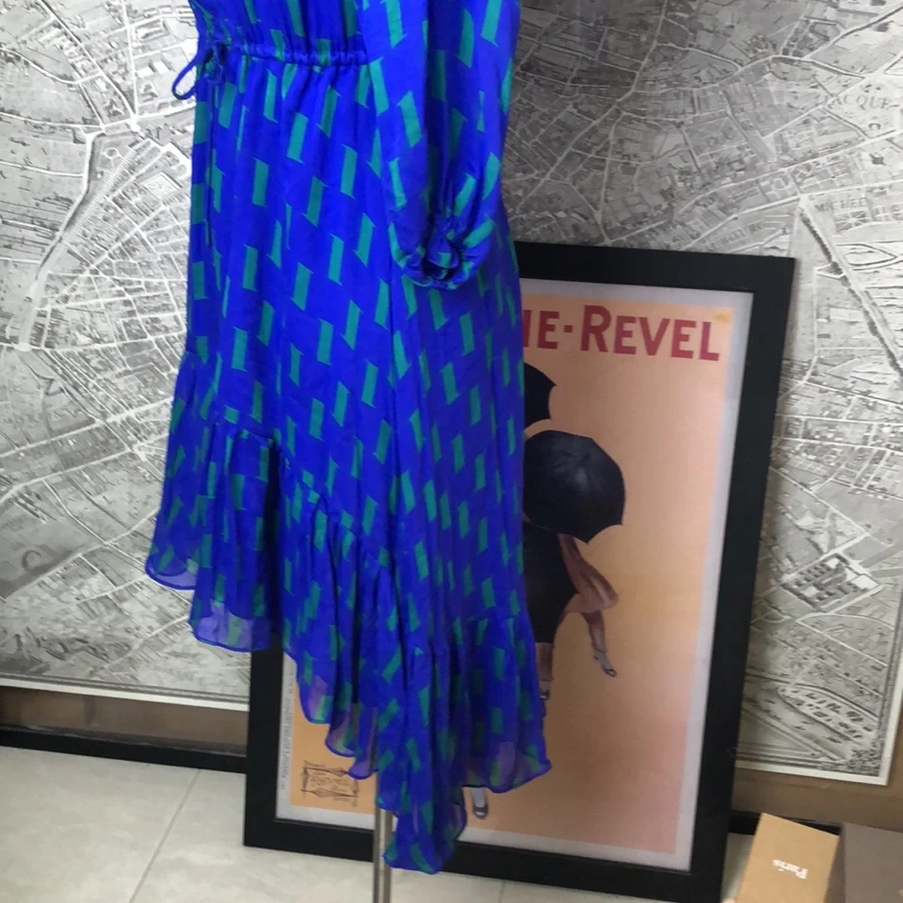 DVF Silk Blue and Green Women's Dress Size 2 - Picture 4 of 10